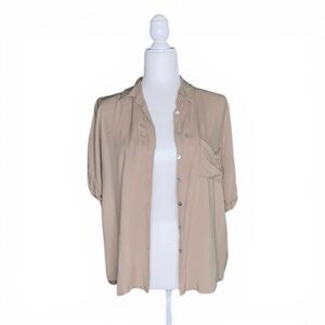 Forever 21 Relaxed Tan Button-Up Collared Pocket Shirt, Size M